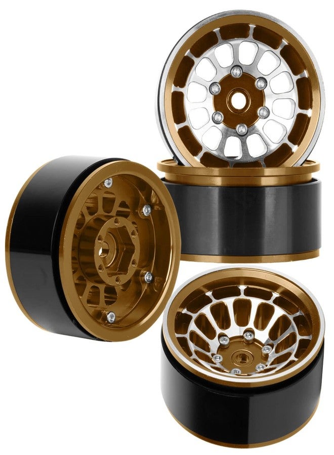 جنوط عجلات BRCatWPark RC مقاس 1.55 بوصة بنظام Beadlock لسيارات الزحف التي تعمل بالتحكم عن بعد من نوع Tamiya AX90069 D90 TF2 CC01 CC02 بمقياس 1/10، 4 قطع من جنوط سبائك الألومنيوم، لون بني - Image 1